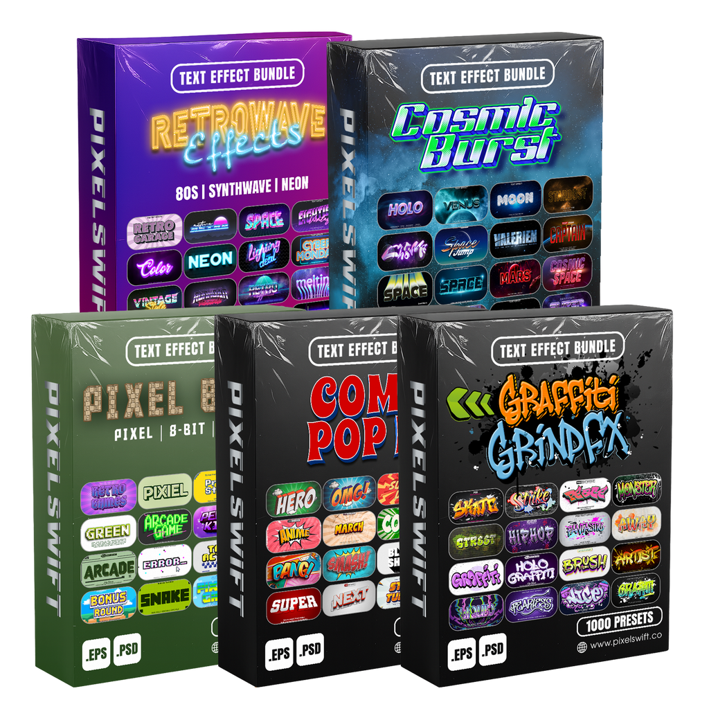 Creative FX Pack – 5,000+ Editable Retro, Pixel, Graffiti, Cosmic & Comic Text Effects (PSD + EPS)