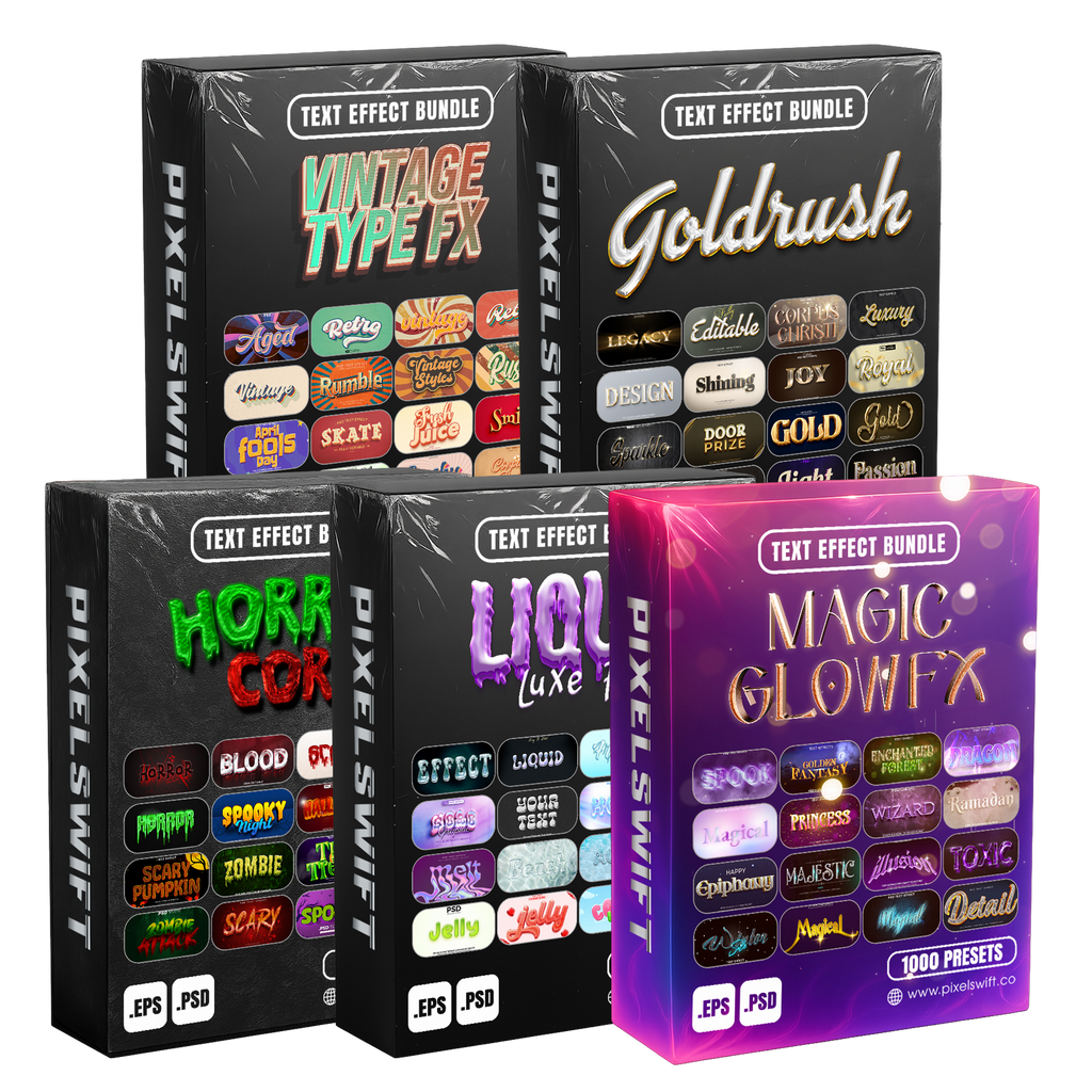 Premium FX Pack – 5,000+ Editable Gold, Magic, Liquid, Horror & Vintage Text Effects (PSD + EPS)