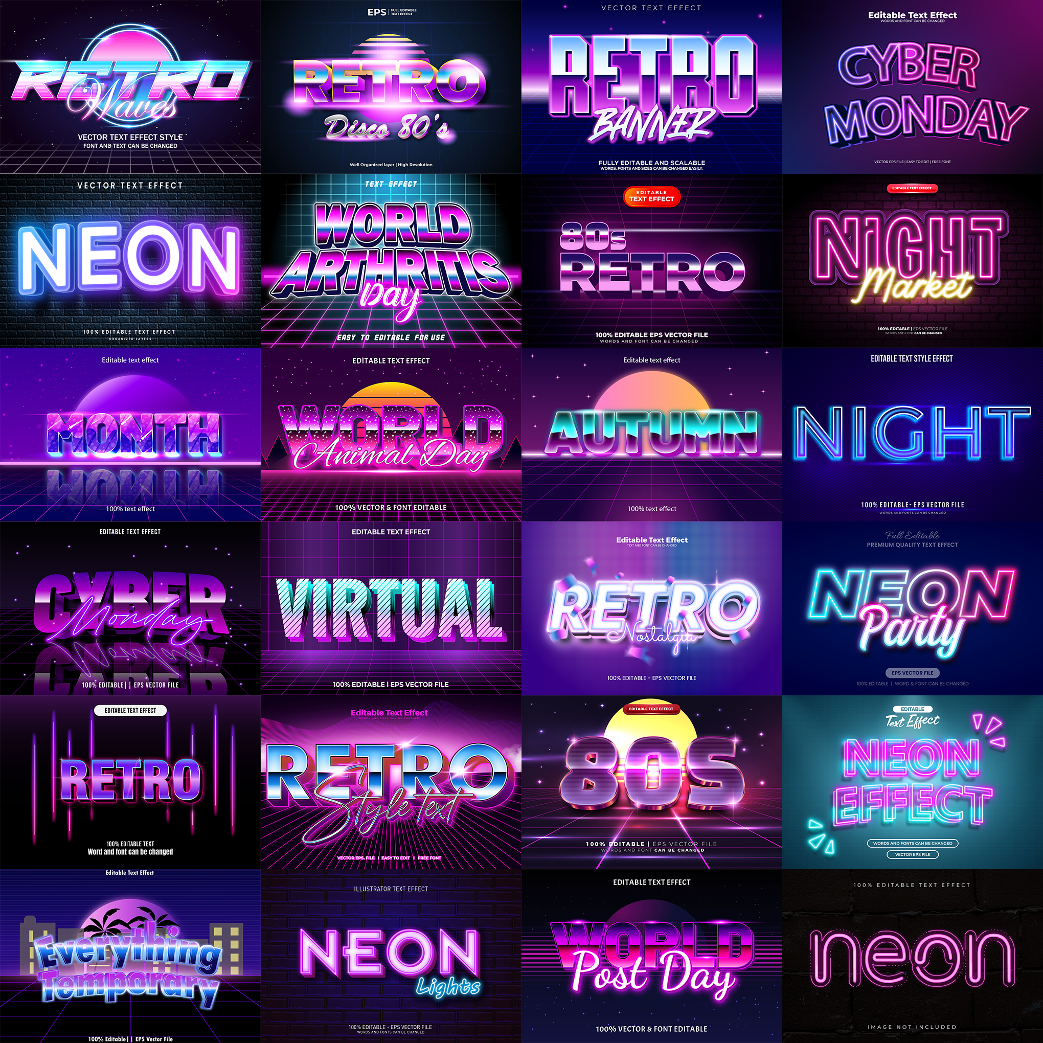 Creative FX Pack – 5,000+ Editable Retro, Pixel, Graffiti, Cosmic & Comic Text Effects (PSD + EPS)