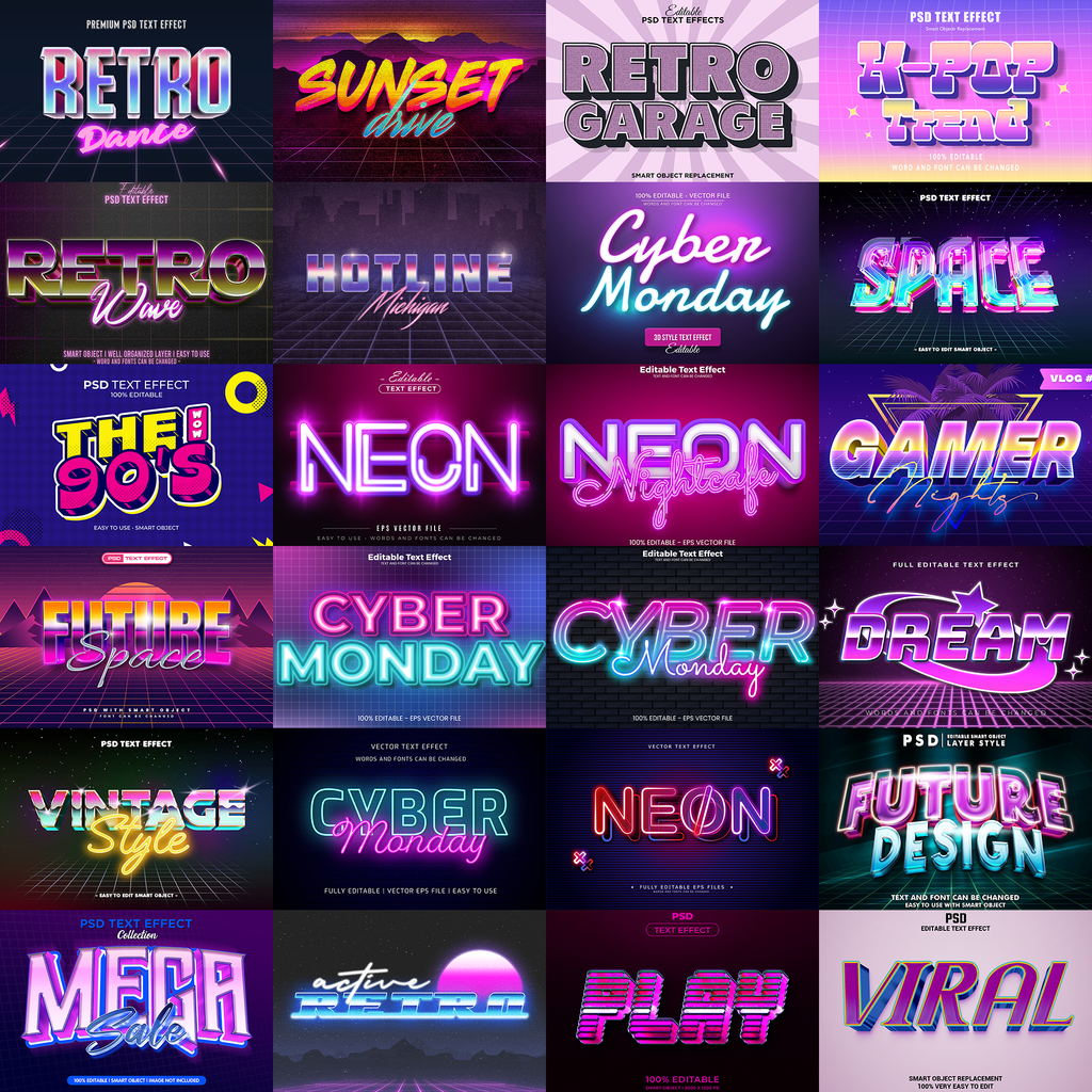 Creative FX Pack – 5,000+ Editable Retro, Pixel, Graffiti, Cosmic & Comic Text Effects (PSD + EPS)