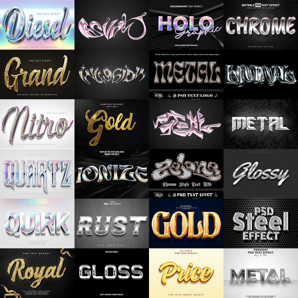 Power FX Pack – 5,000+ Editable Fire, Ice, Chrome, Stone & Smoke Text Effects (PSD + EPS)