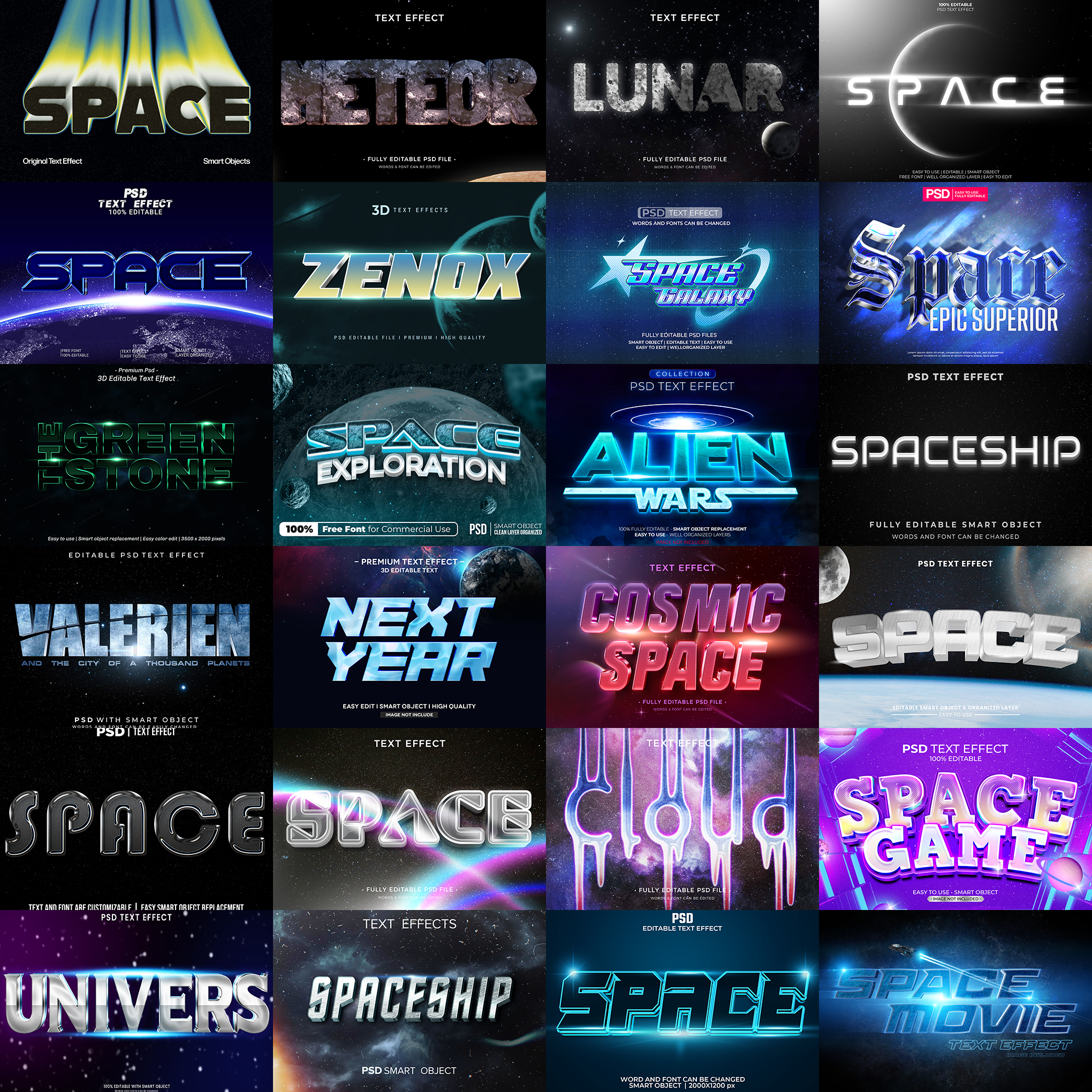 Cosmic Burst FX – 1000+ Editable Galaxy, Space, & Stars Text Effects (PSD + EPS)