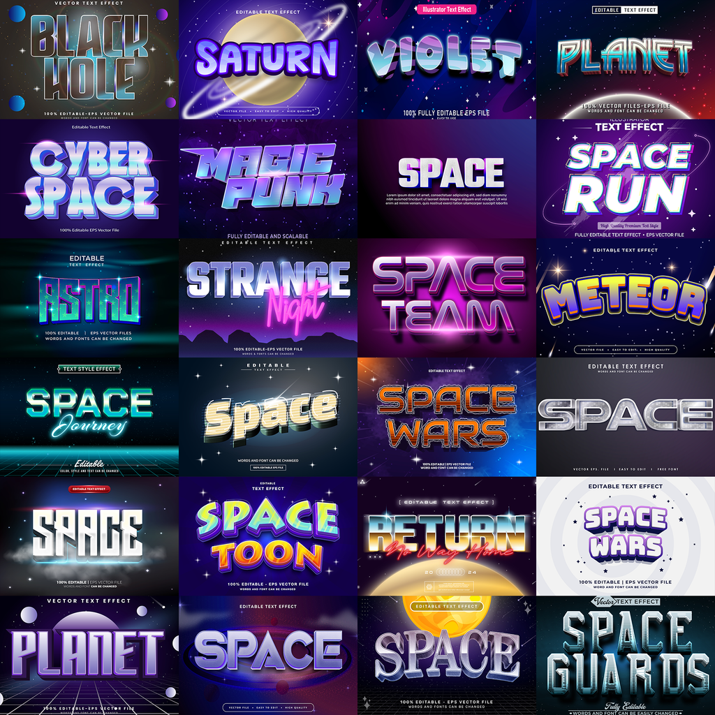Cosmic Burst FX – 1000+ Editable Galaxy, Space, & Stars Text Effects (PSD + EPS)