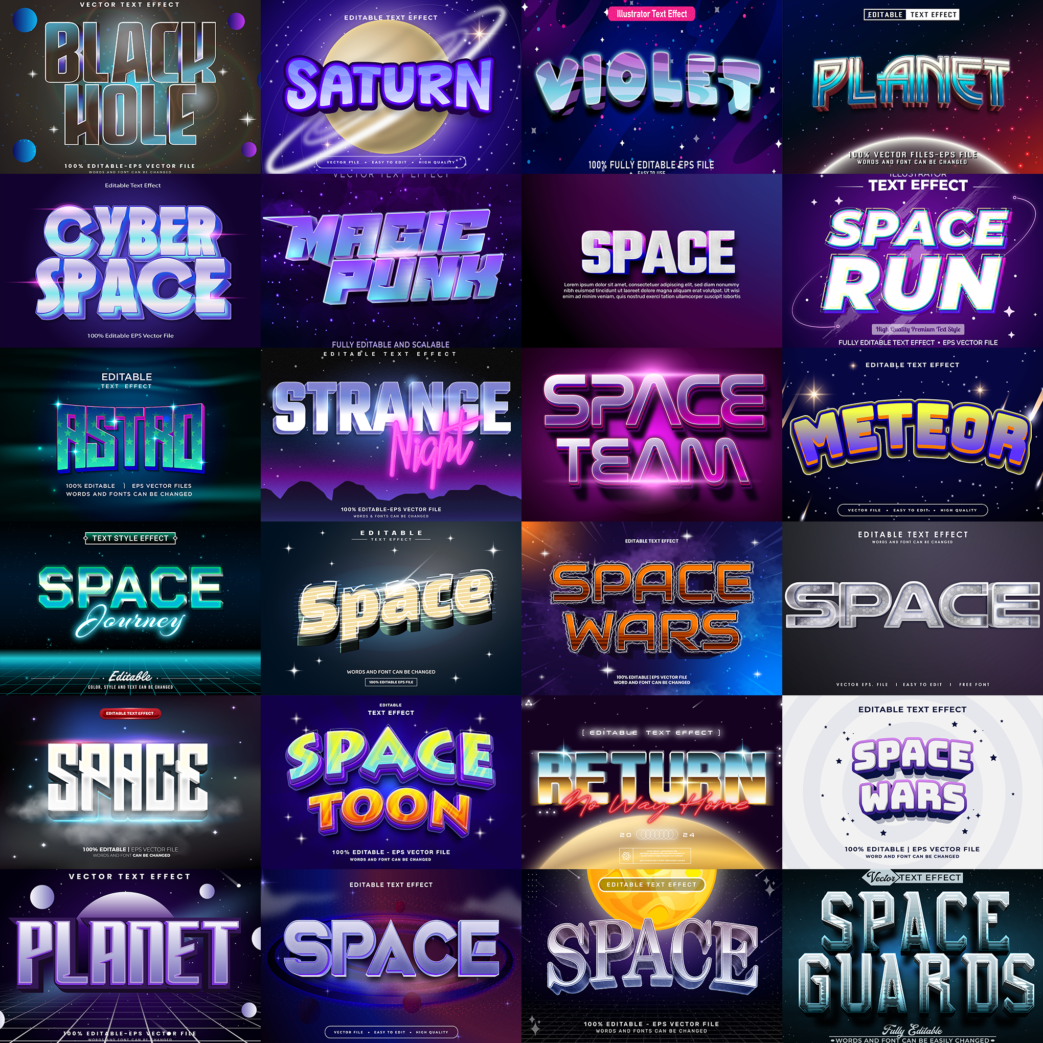 Cosmic Burst FX – 1000+ Editable Galaxy, Space, & Stars Text Effects (PSD + EPS)