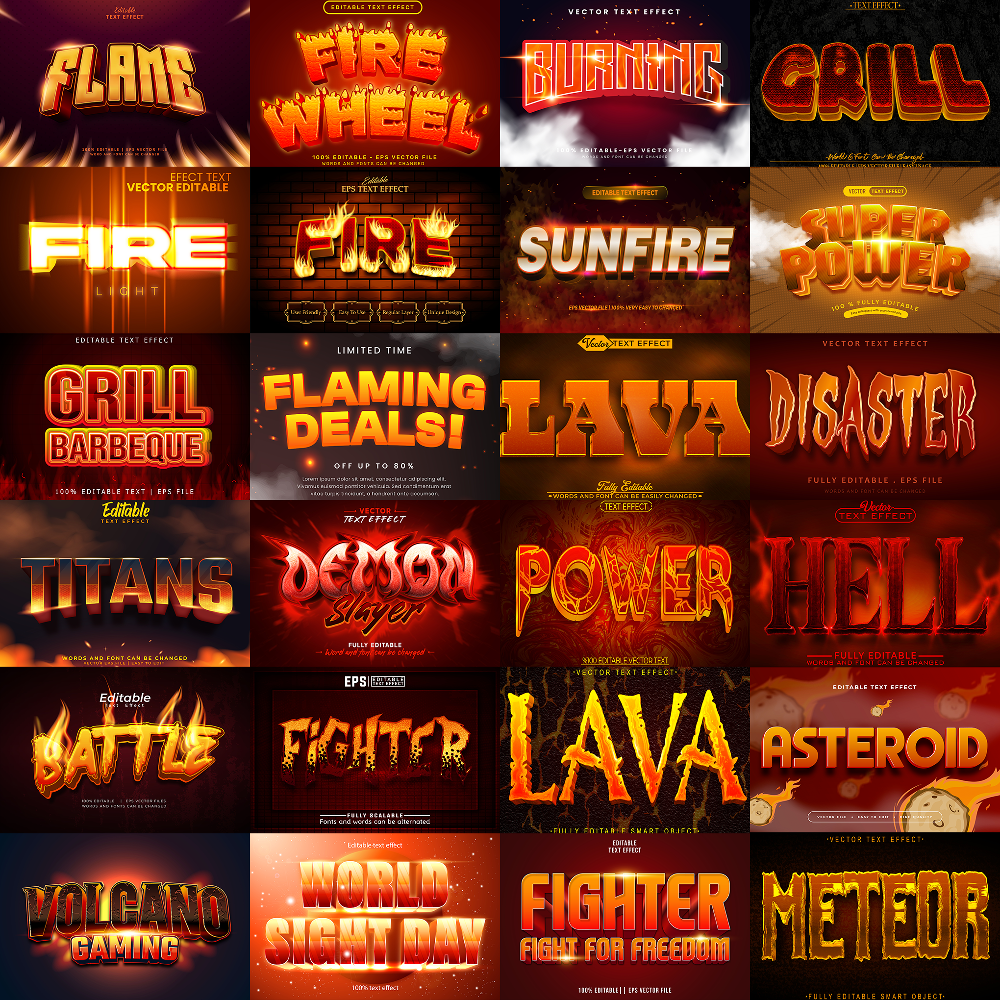 Power FX Pack – 5,000+ Editable Fire, Ice, Chrome, Stone & Smoke Text Effects (PSD + EPS)