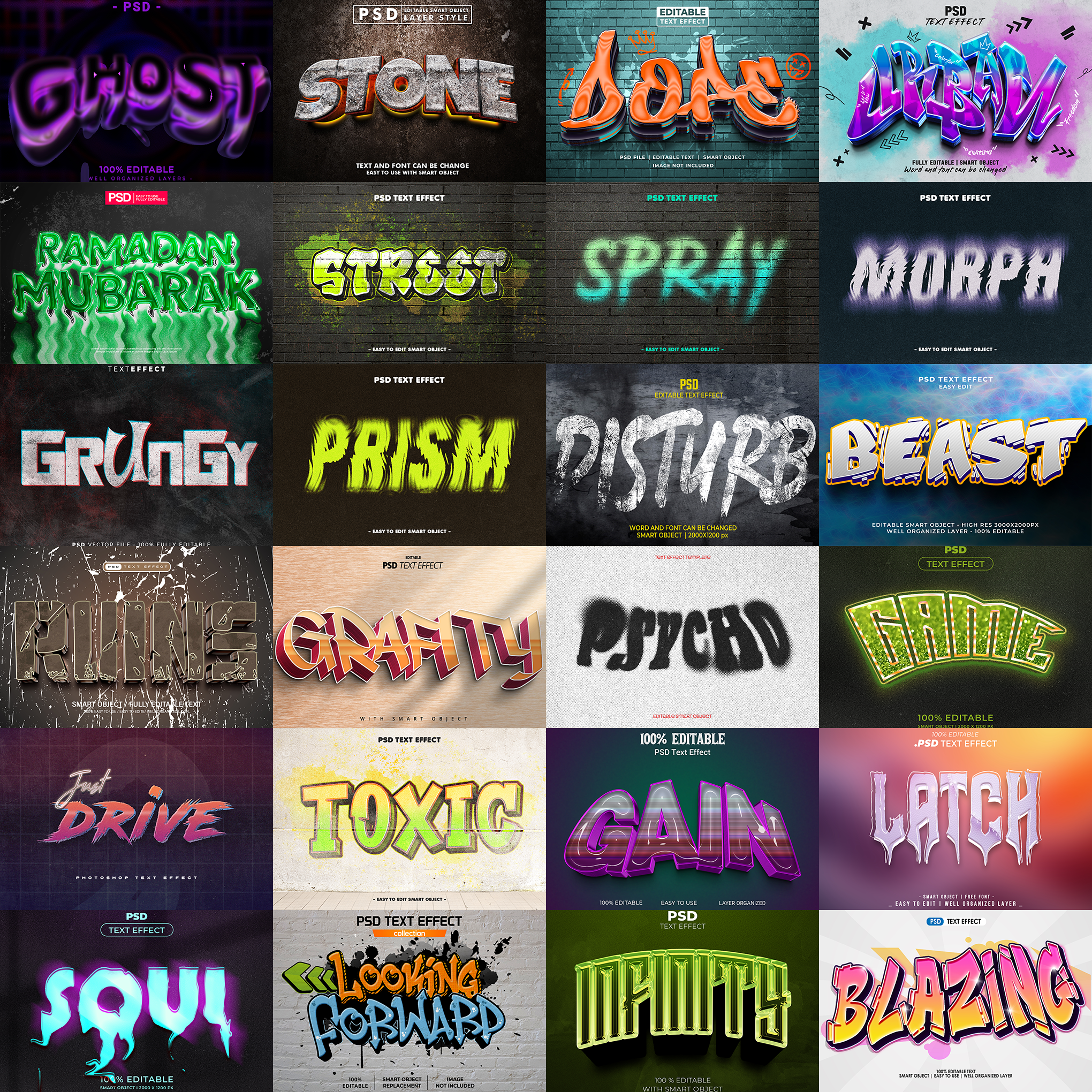 Creative FX Pack – 5,000+ Editable Retro, Pixel, Graffiti, Cosmic & Comic Text Effects (PSD + EPS)