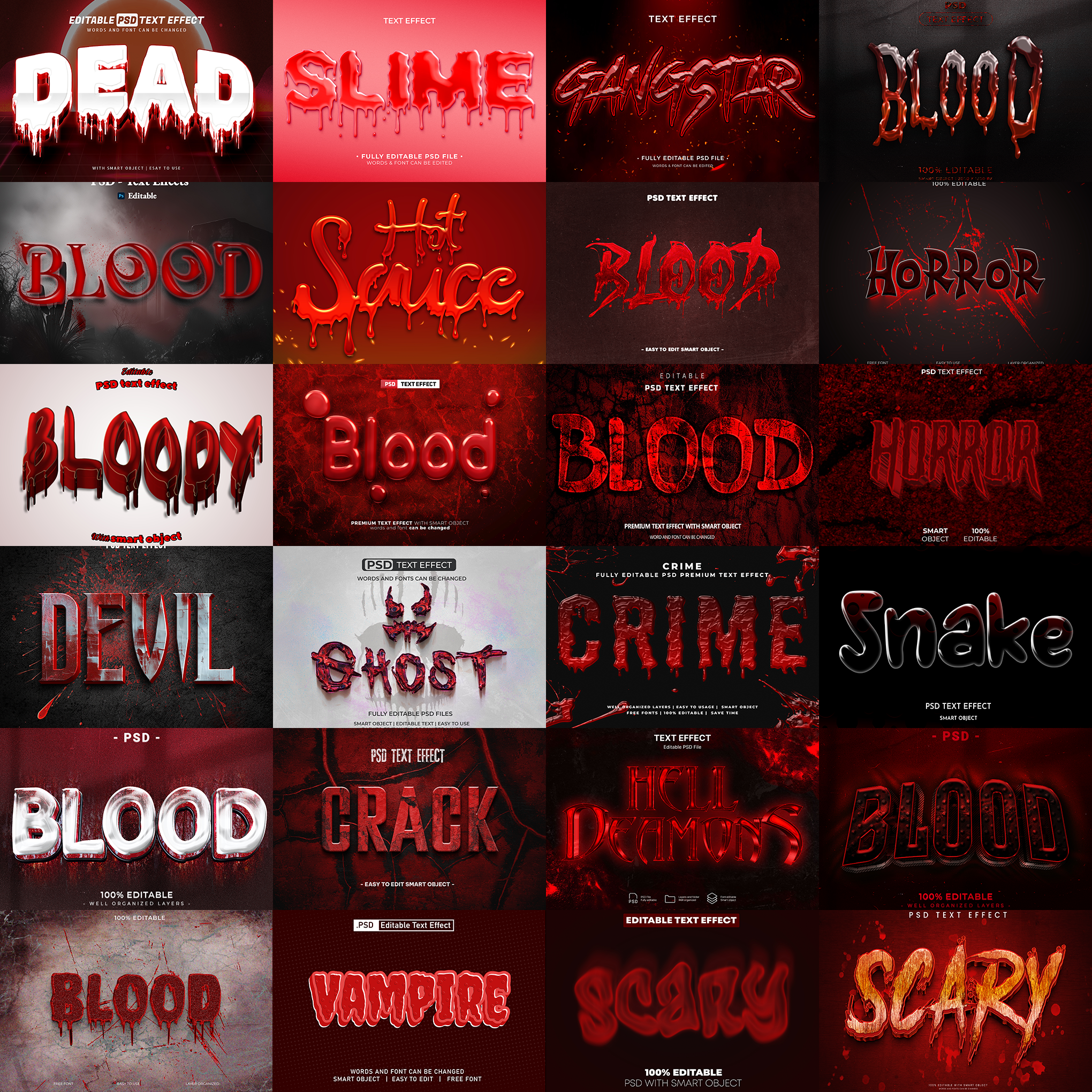 HorrorCore FX – 1000+ Editable Blood, Zombie, & Halloween Text Effects (PSD + EPS)