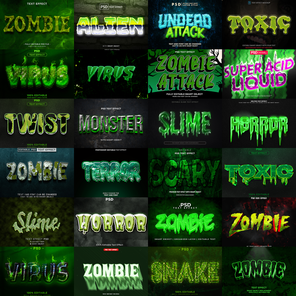 HorrorCore FX – 1000+ Editable Blood, Zombie, & Halloween Text Effects (PSD + EPS)