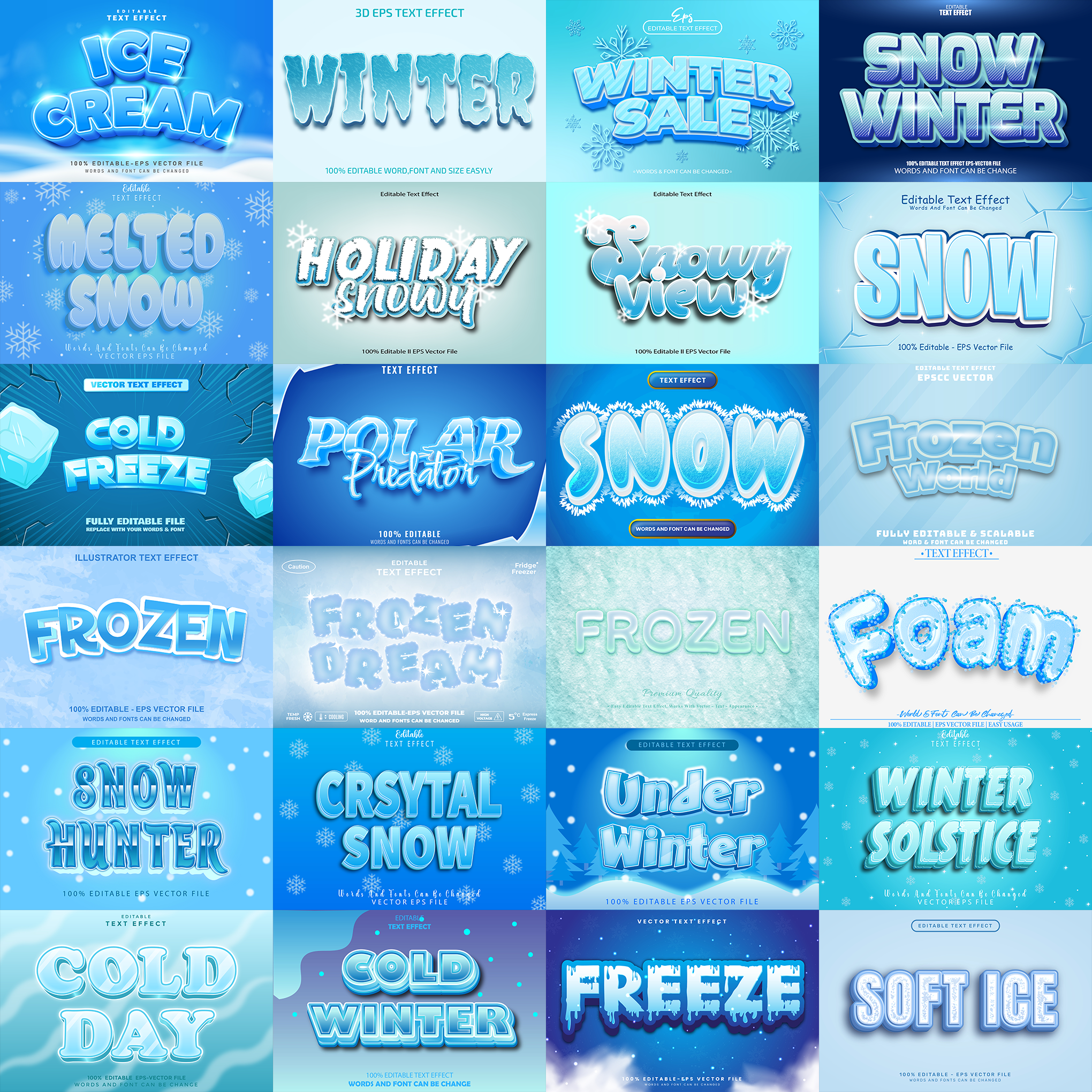IcyGlow FX – 1000+ Editable Ice, Frost & Snow Text Effects (PSD & EPS Formats)