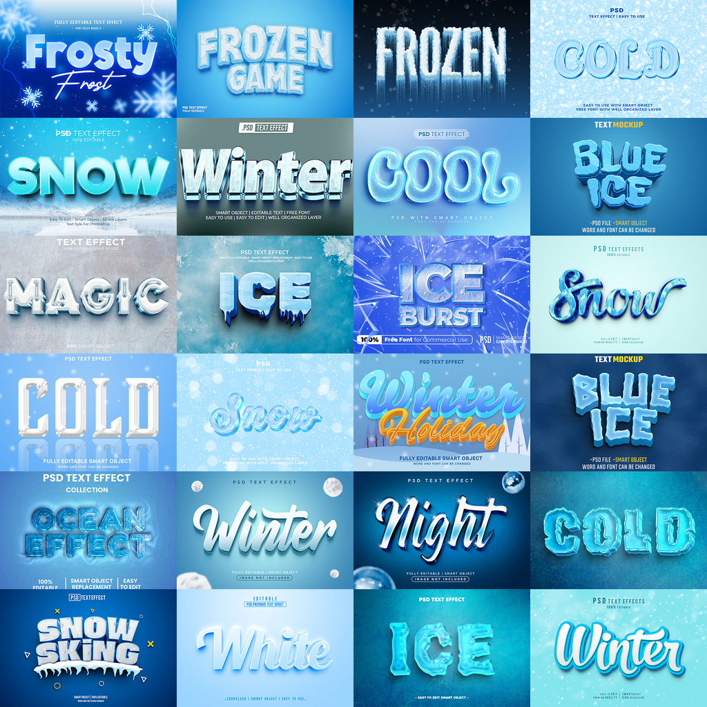 IcyGlow FX – 1000+ Editable Ice, Frost & Snow Text Effects (PSD & EPS Formats)