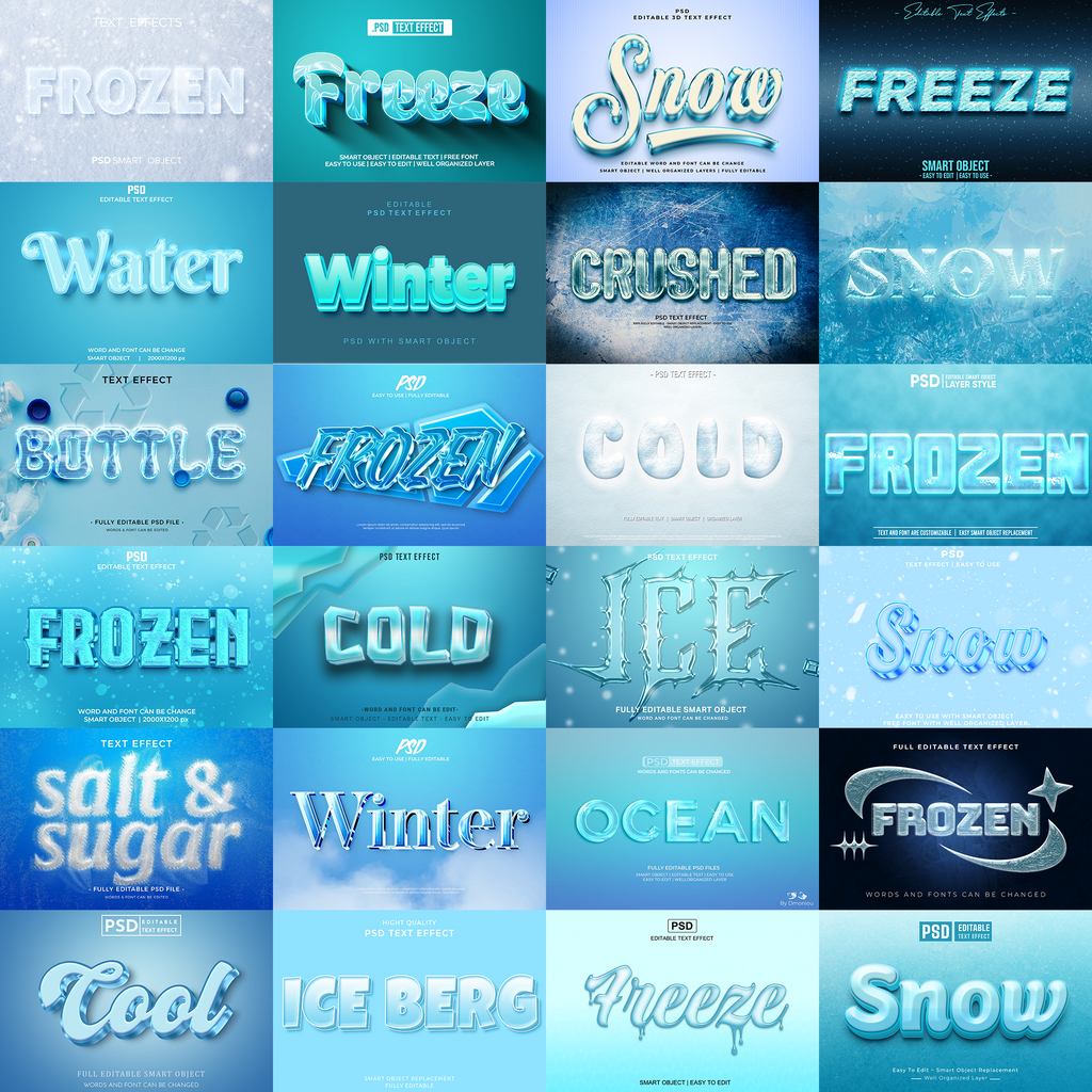 IcyGlow FX – 1000+ Editable Ice, Frost & Snow Text Effects (PSD & EPS Formats)