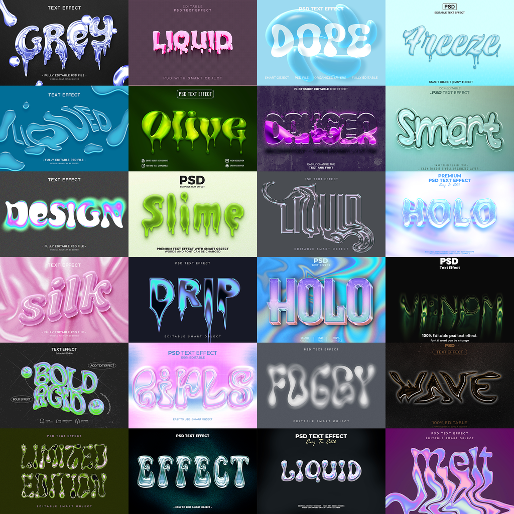 Liquid Luxe FX – 1000+ Editable Jelly, Water, & Liquid Text Effects (PSD + EPS)