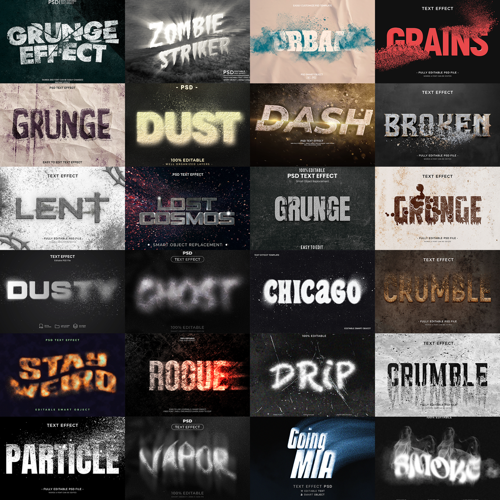 Smoke & Ash FX – 1000+ Editable Smoke, Dust, & Fog Text Effects (PSD + EPS)
