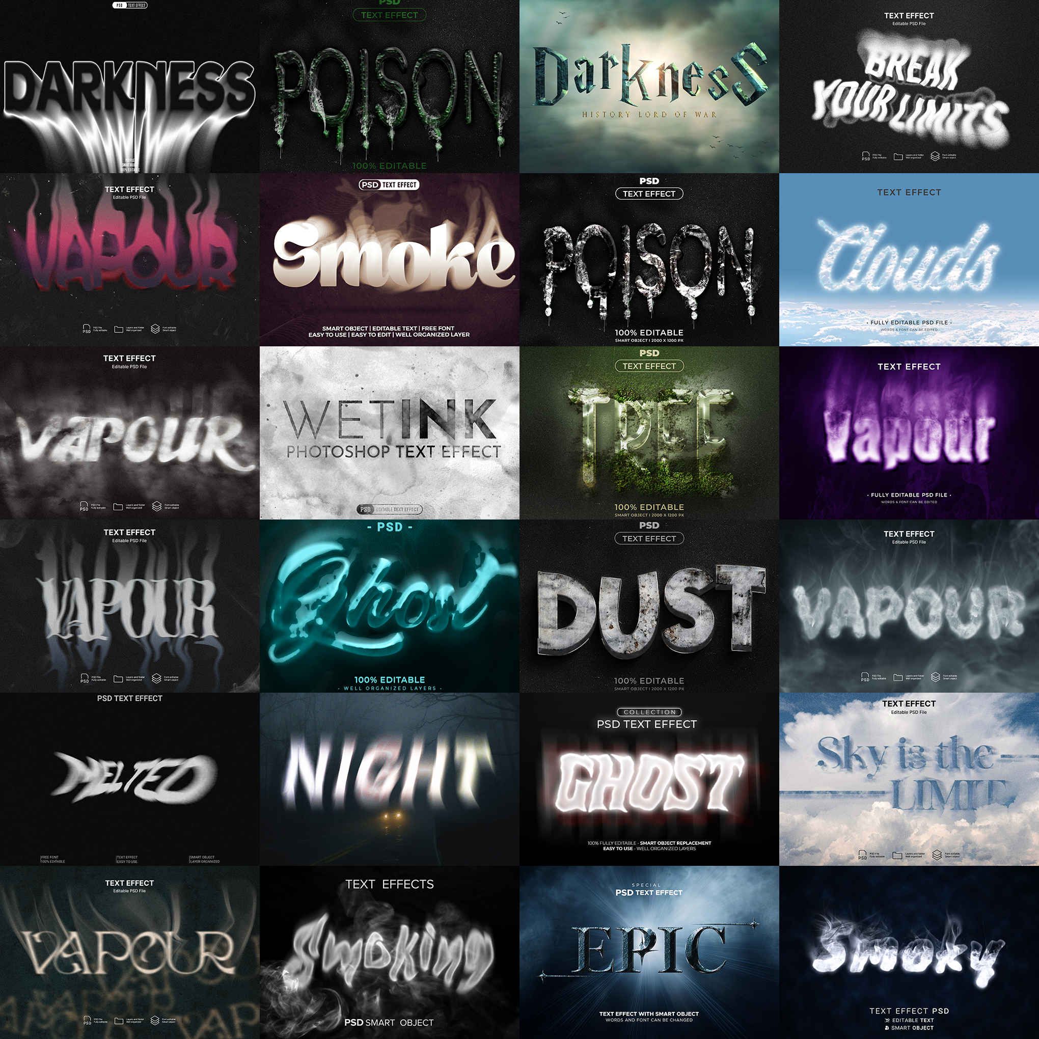 Power FX Pack – 5,000+ Editable Fire, Ice, Chrome, Stone & Smoke Text Effects (PSD + EPS)