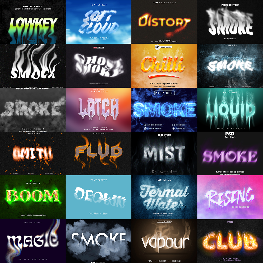 Power FX Pack – 5,000+ Editable Fire, Ice, Chrome, Stone & Smoke Text Effects (PSD + EPS)