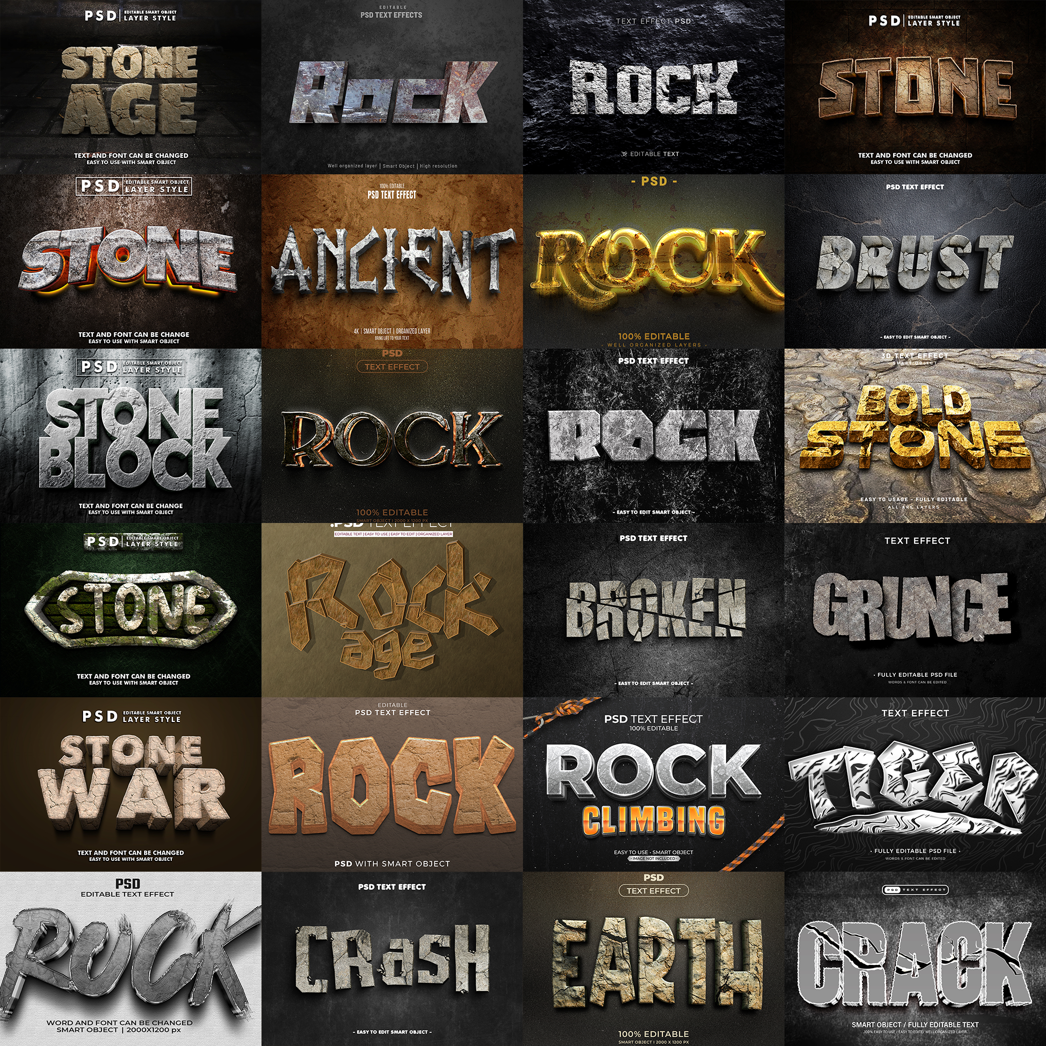 Power FX Pack – 5,000+ Editable Fire, Ice, Chrome, Stone & Smoke Text Effects (PSD + EPS)
