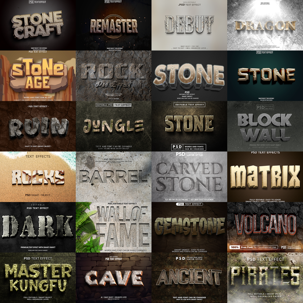 Power FX Pack – 5,000+ Editable Fire, Ice, Chrome, Stone & Smoke Text Effects (PSD + EPS)