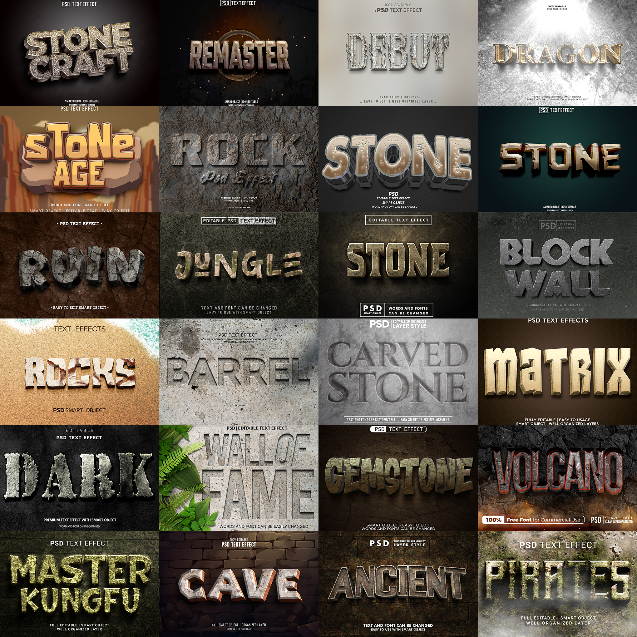 Power FX Pack – 5,000+ Editable Fire, Ice, Chrome, Stone & Smoke Text Effects (PSD + EPS)