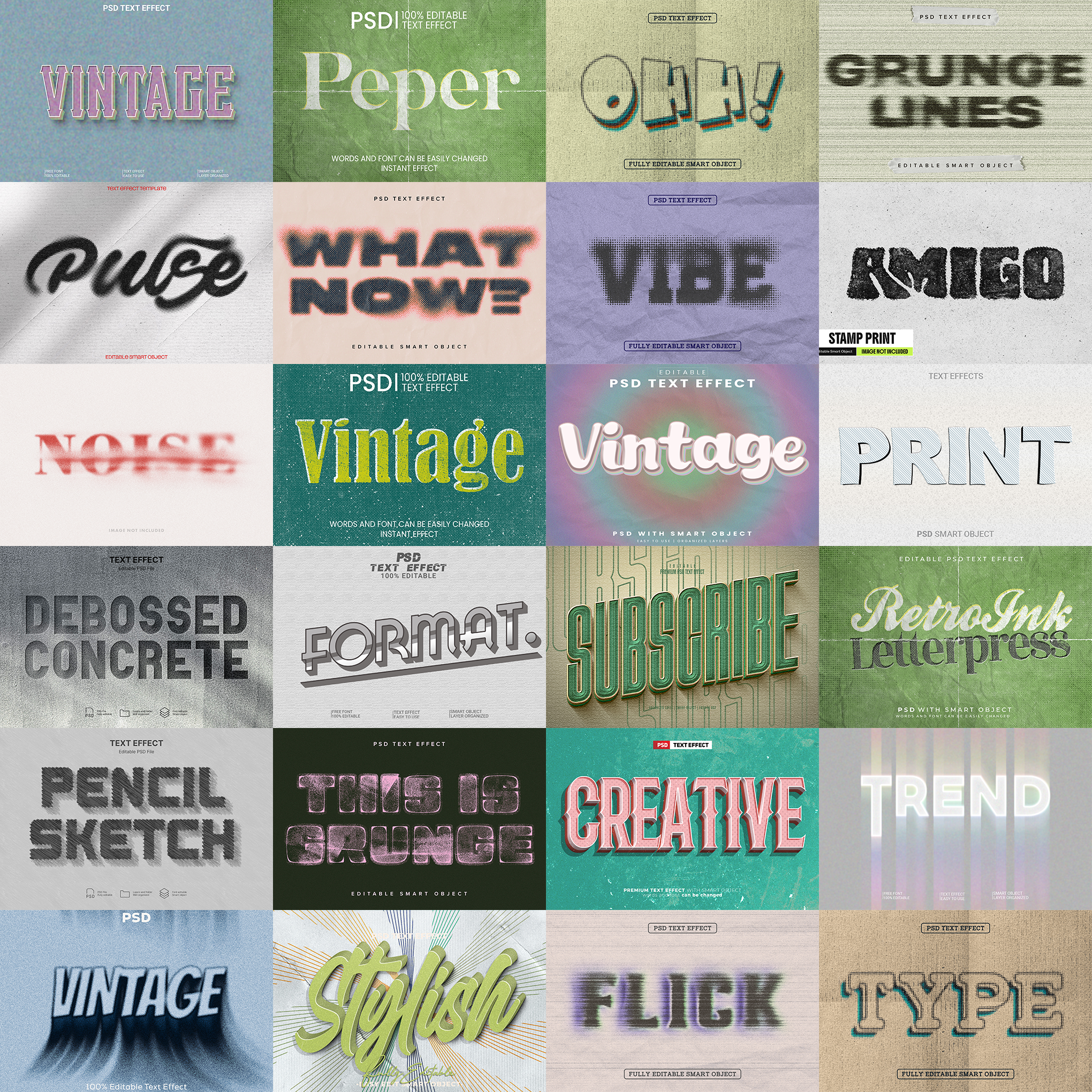Vintage Type FX – 1000+ Editable Retro, Letterpress, & Typography Text Effects (PSD + EPS)