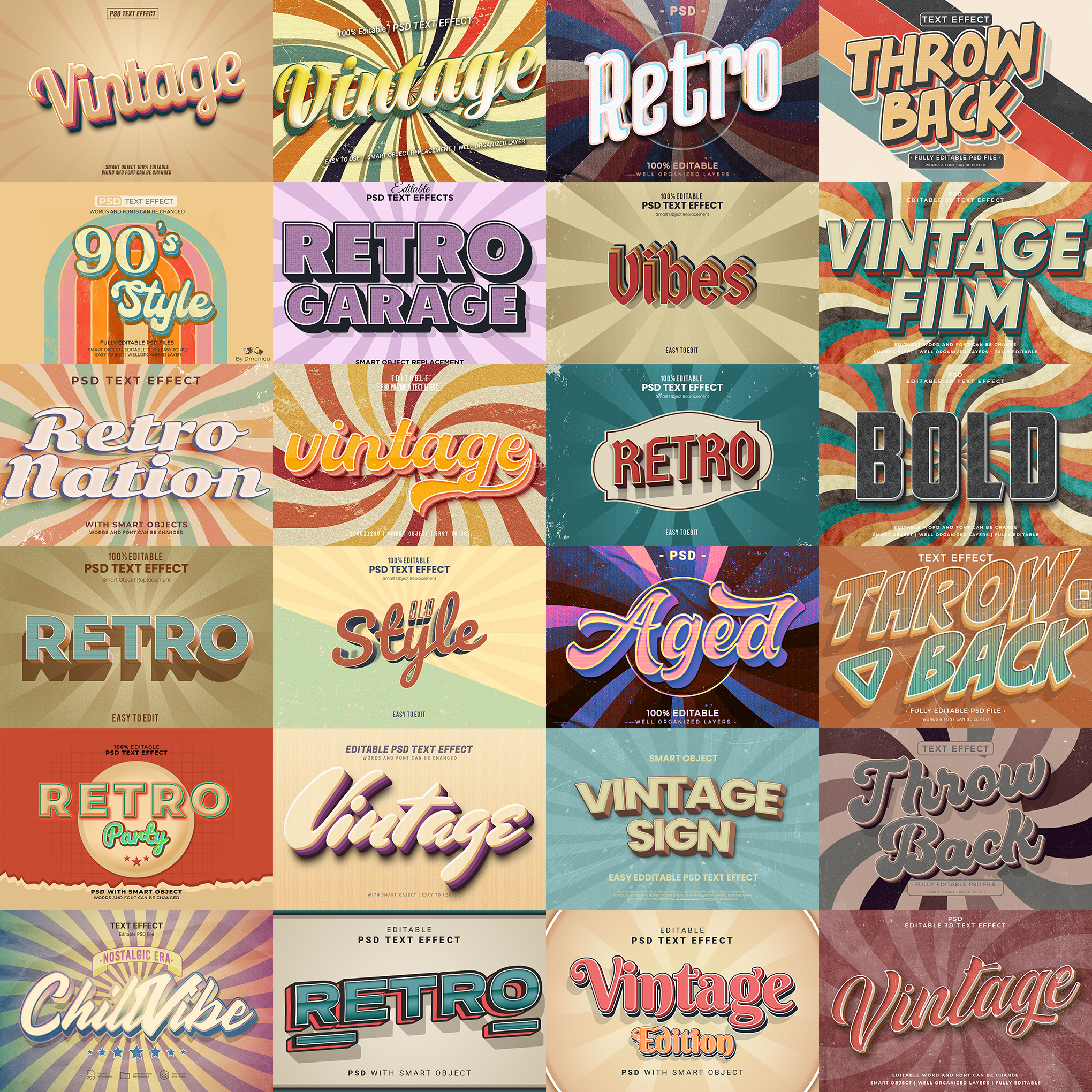 Vintage Type FX – 1000+ Editable Retro, Letterpress, & Typography Text Effects (PSD + EPS)